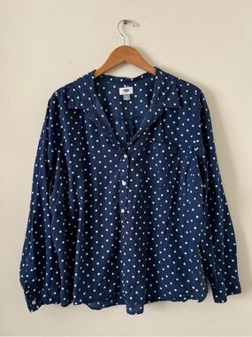 Old Navy Navy Polka Dot Button Down Blouse - XXL